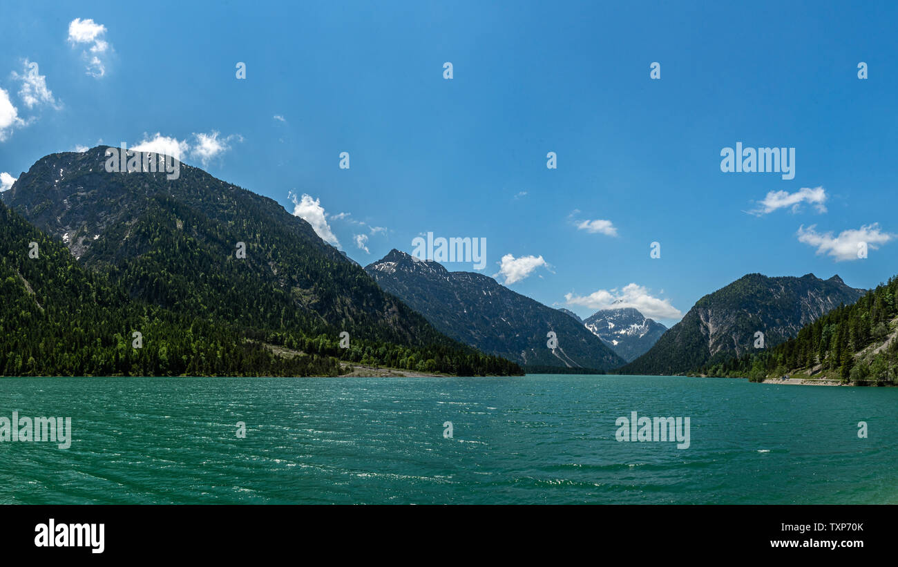 view on lake plansee and tauern in austrian alps, tyrol, austria Stock ...