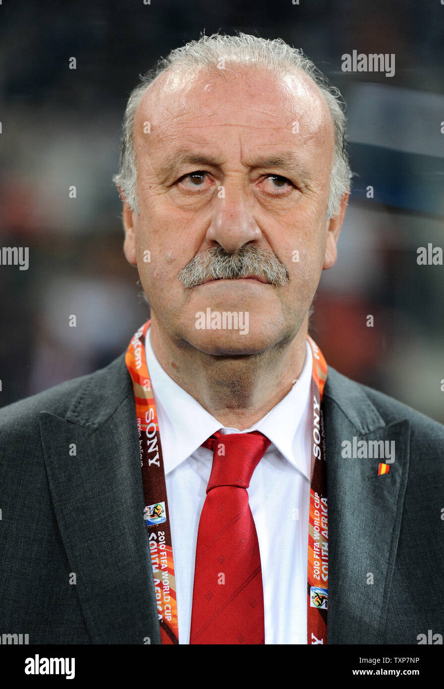 Spain manager Vicente Del Bosque during the FIFA World Cup Semi Final match at the Moses Mabhida Stadium in Durban, South Africa on July 7, 2010. UPI/Chris Brunskill Stock Photo