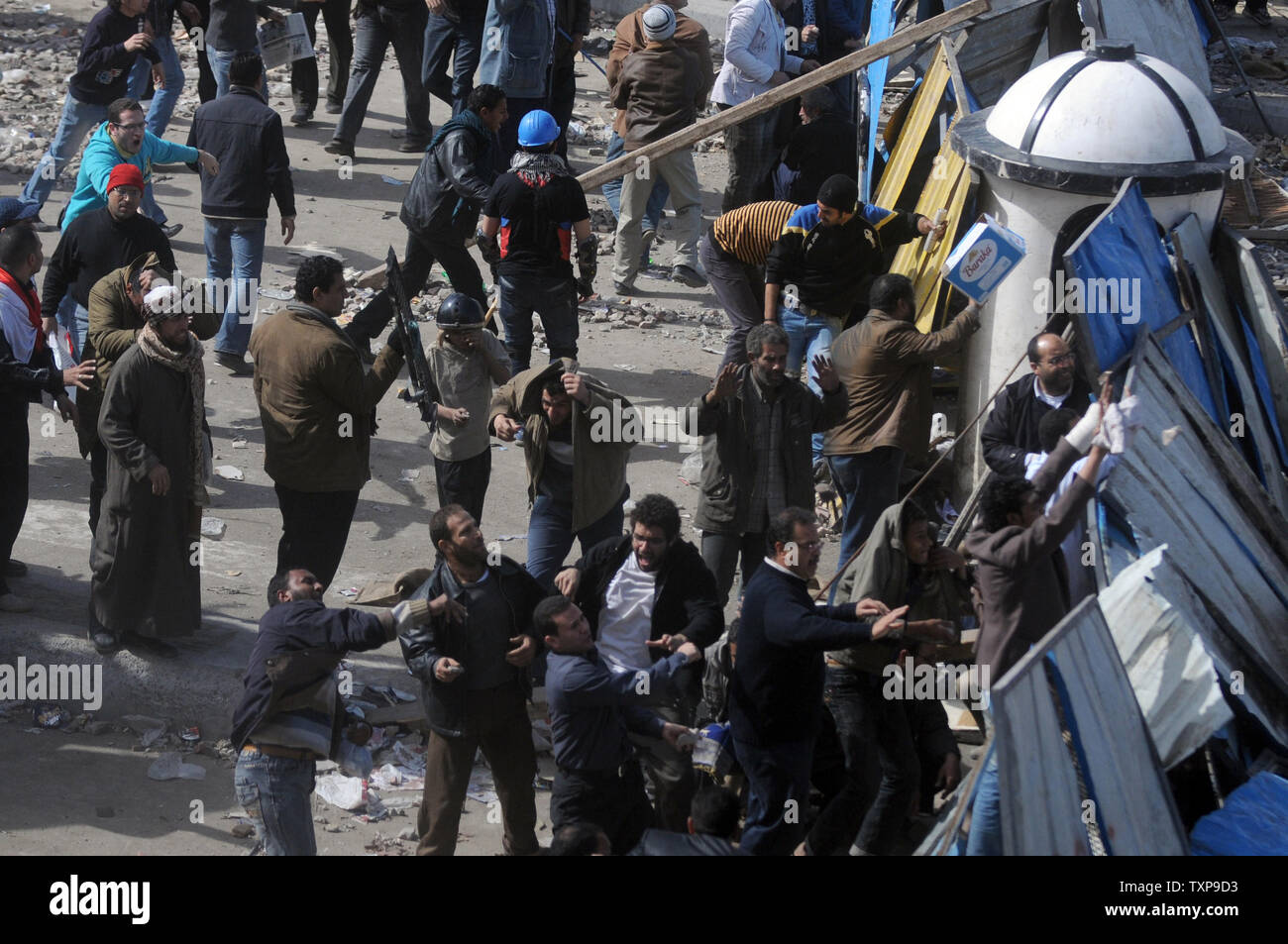 Clashes continue between anti-government demonstrators and their pro-government opponents in Cairo's Tahrir square on February 03, 2011. This is the 10th day of protests calling for the ouster of embattled President Hosni Mubarak.  UPI Stock Photo