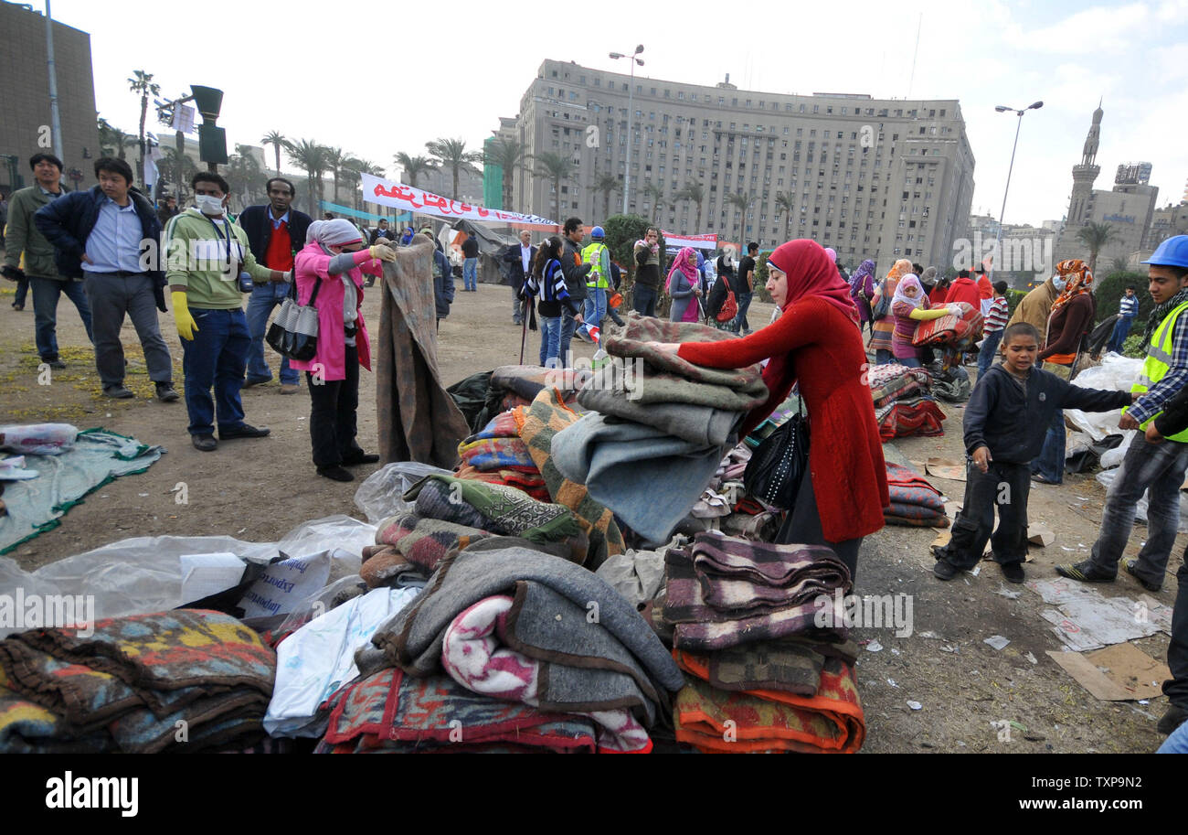 Egyptians clean up in Tahrir Square in Egypt, as most protesters have packed up and gone home following the 18-day stand off which led to the resignation of President Hosni Mubarak following his 30 year rule, February 13, 2011. UPI Stock Photo