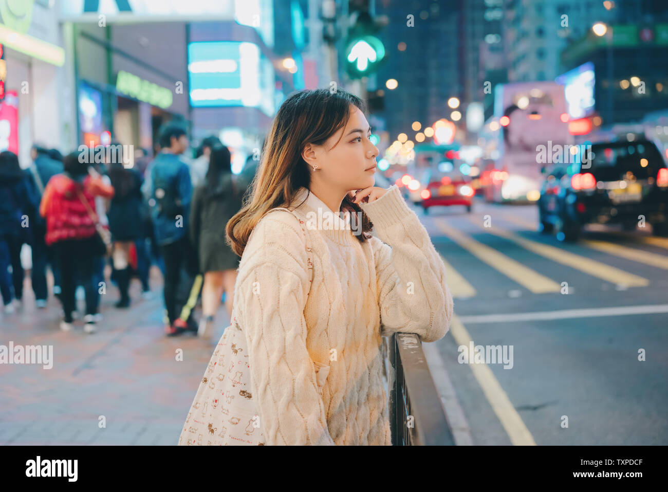 A portrait of a night girl on the streets of Hong Kong Stock Photo - Alamy