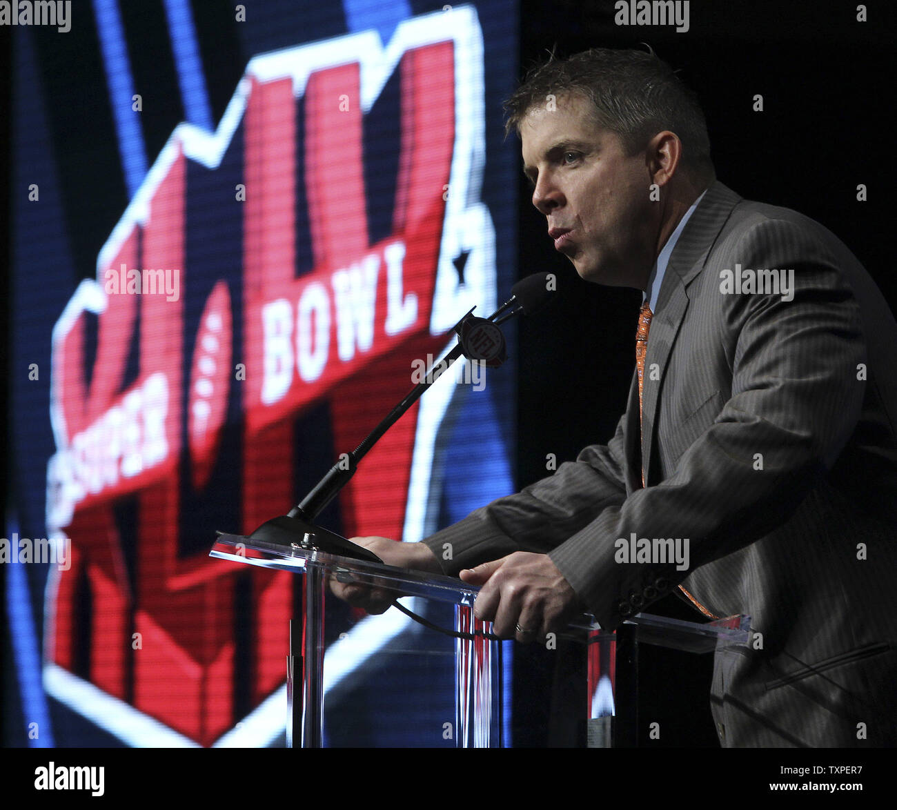 New Orleans Saints head coach Sean Payton speaks during his press conference  for Super Bowl XLIV on February 5, 2010 in Fort Lauderdale, Florida  UPI/John Angelillo Stock Photo - Alamy