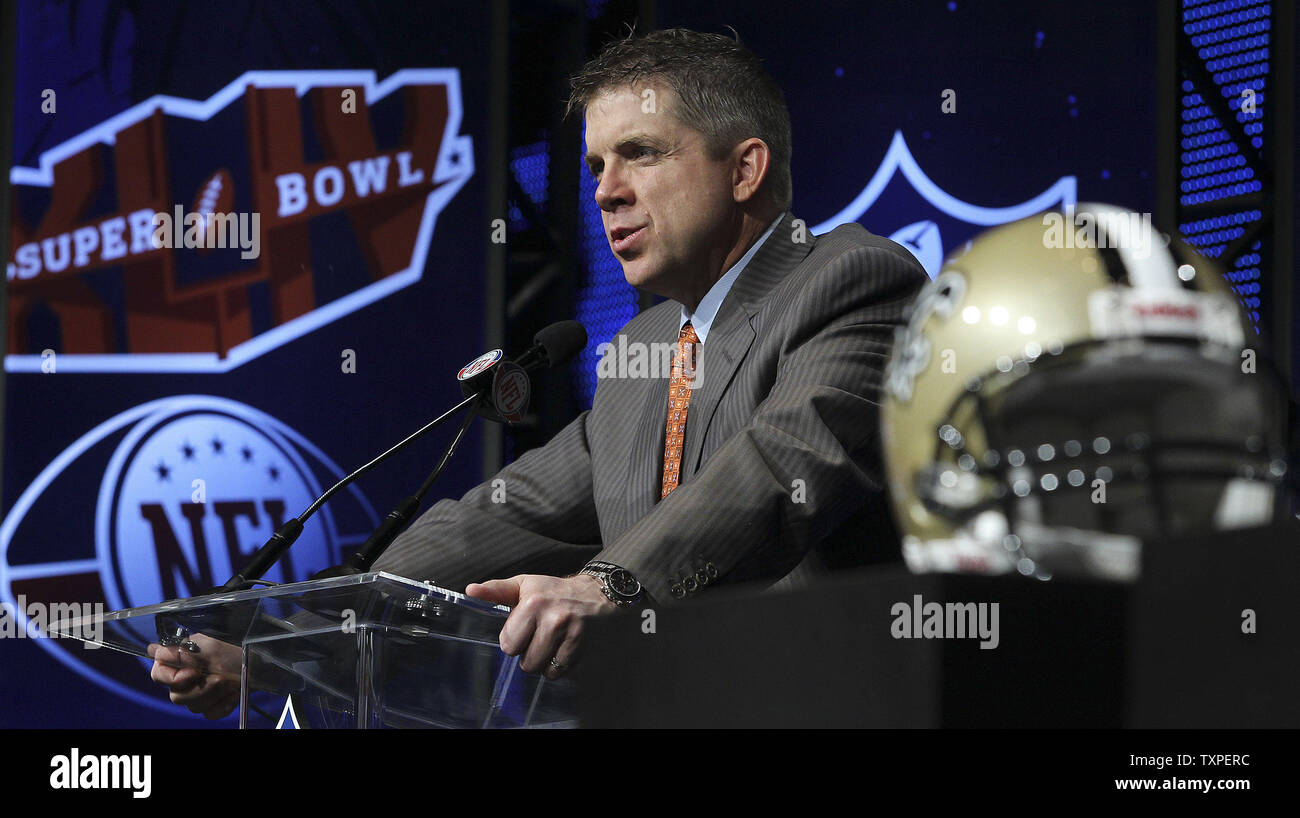 New Orleans Saints head coach Sean Payton speaks during his press conference  for Super Bowl XLIV on February 5, 2010 in Fort Lauderdale, Florida  UPI/John Angelillo Stock Photo - Alamy