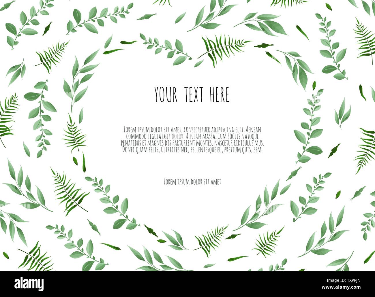 Floral wreath - heart shape. Floral vector frame with branches leaves ...