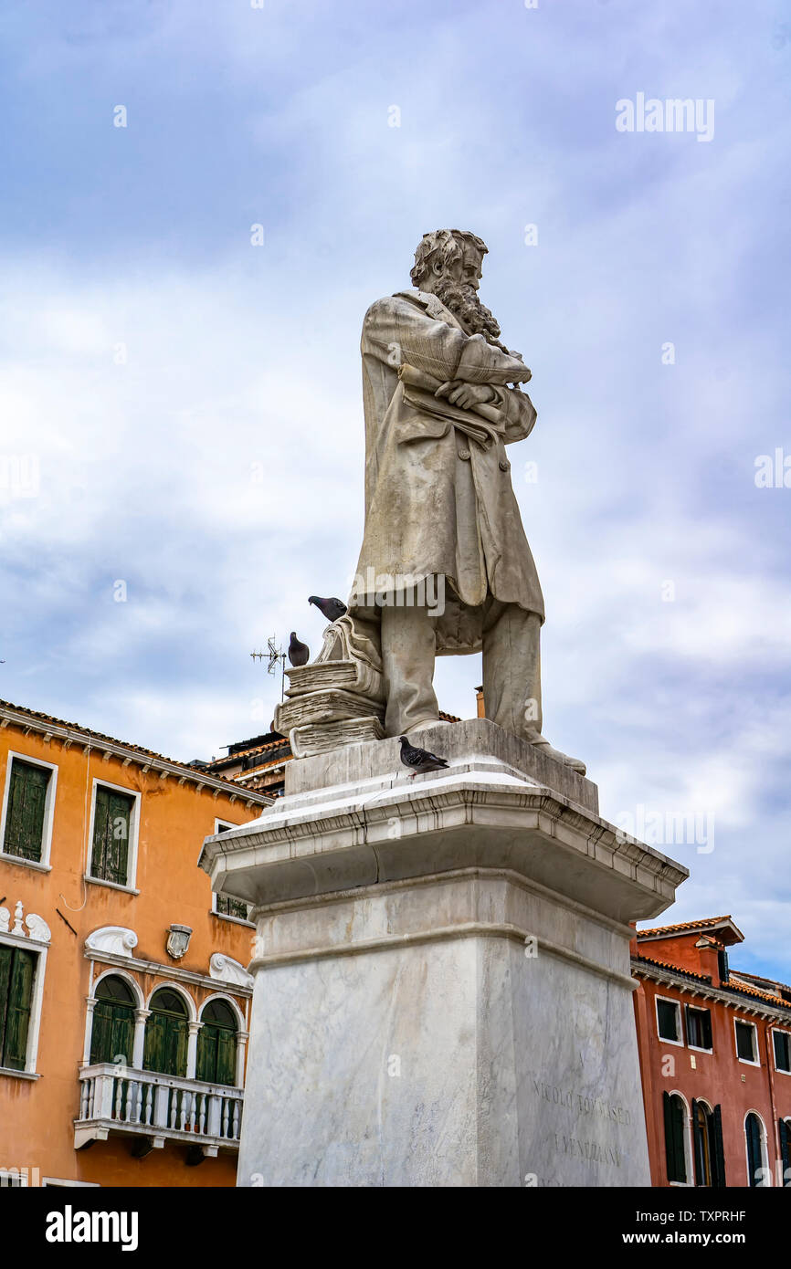 Monument to Italian linguist Niccolo Tommaseo in Venice, Italy by Francesco Barzaghi at 1882 Stock Photo