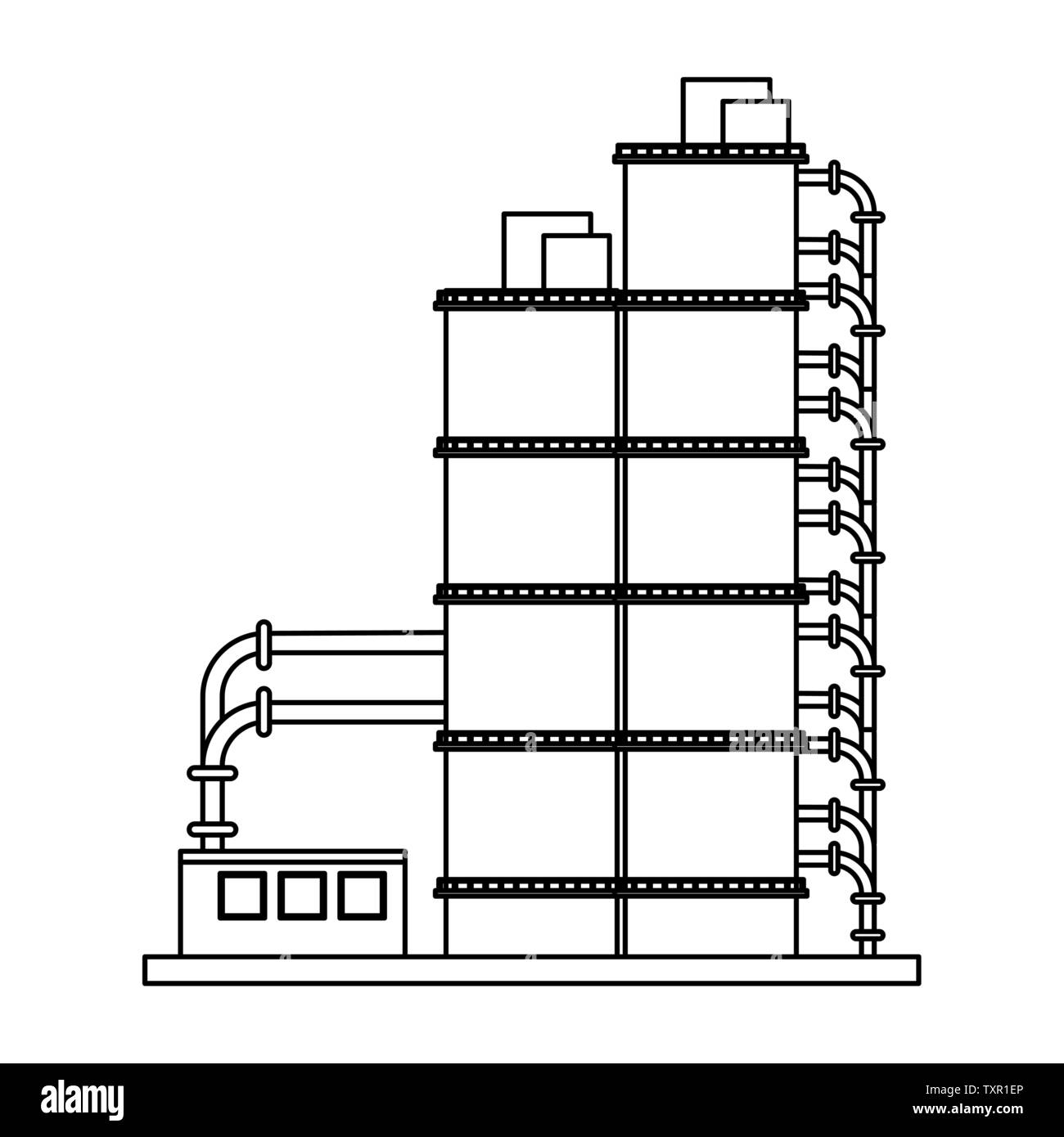 Petroleum oil refinery plant with machinery in black and white Stock