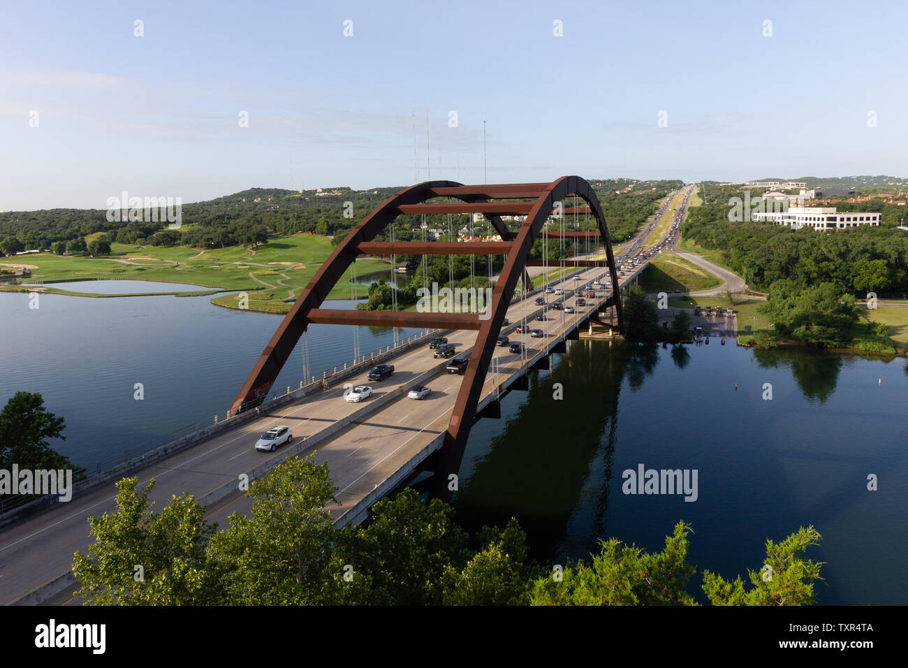 Pennybacker Bridge on a clear blue sky day in Austin Texas Stock Photo