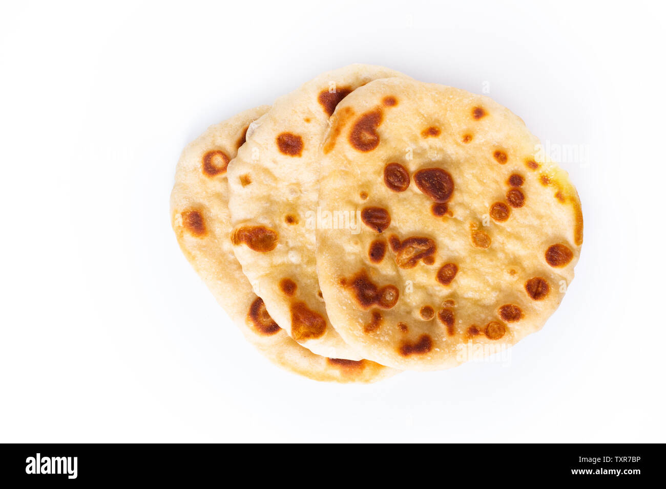 Food concept Homemade yogurt Naan isolated on white background Stock