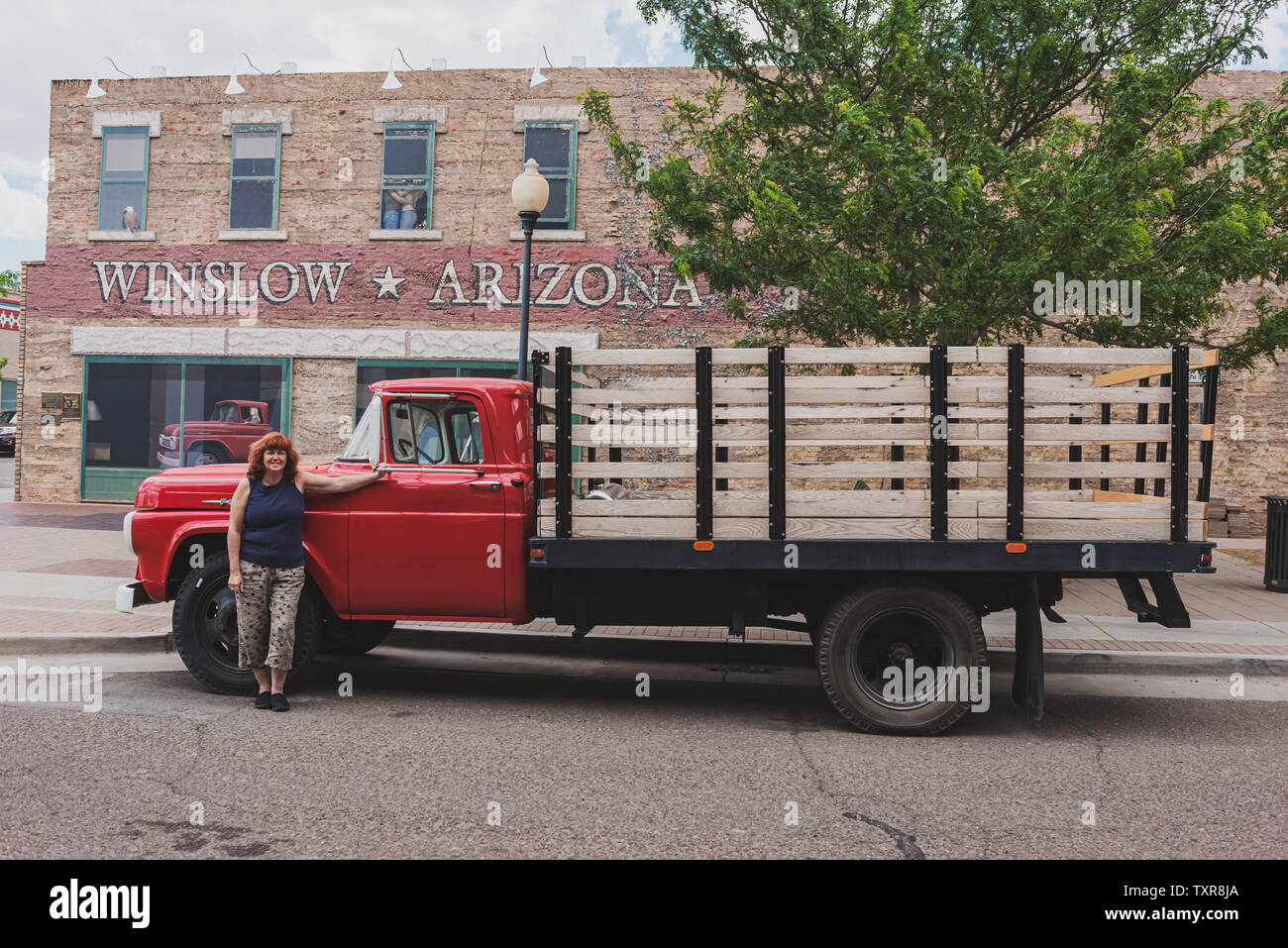 winslow Arizona, USA 5/16/2016. Flatbed ford with woman. Side of