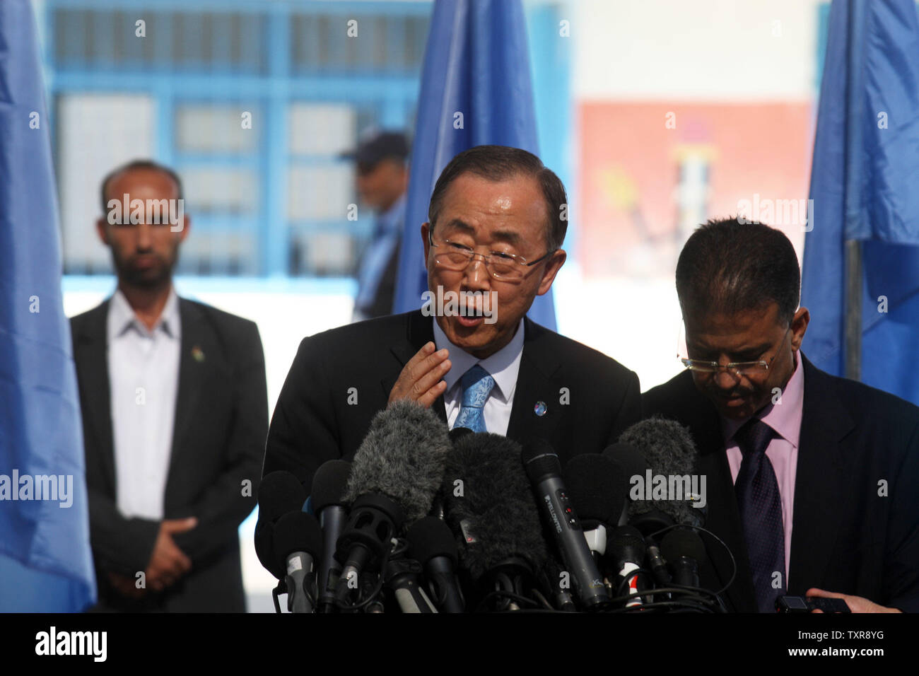 United Nations (UN) Secretary General Ban Ki-moon speaks during a press ...