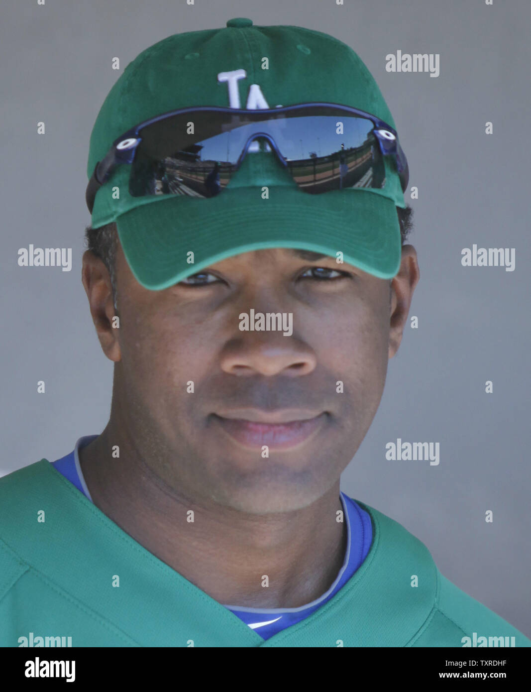 Los Angeles Dodger outfielder Garrett Anderson arrives in the dugout