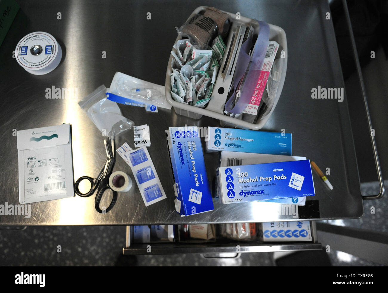 Medical supplies are seen onboard the USS Bataan, which is currently underway to Haiti to assist in the U.S. relief effort following the 7.0 magnitude earthquake that devastated the country, in the Atlantic Ocean on January 15, 2010. UPI/Kevin Dietsch Stock Photo