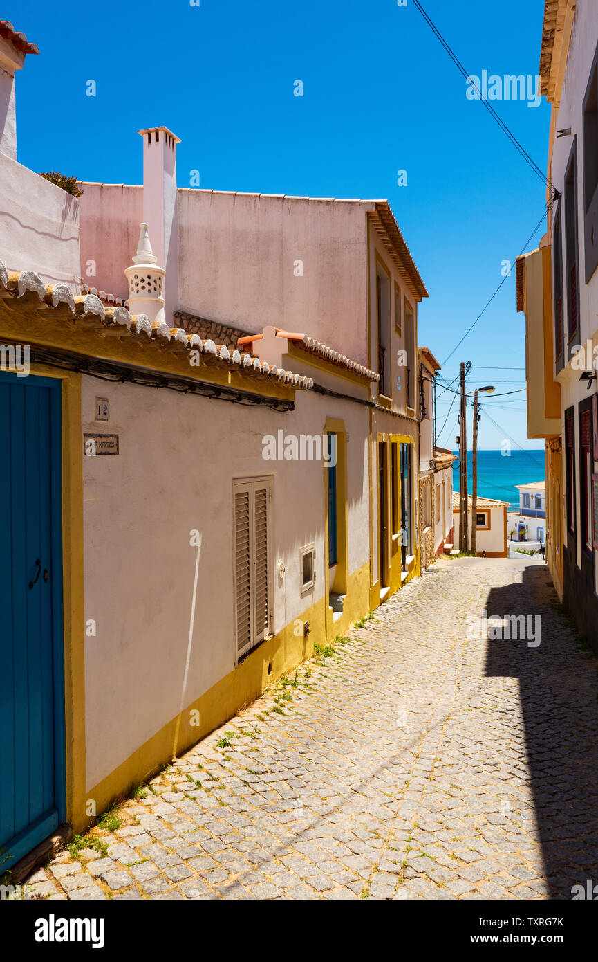 Portuguese village street, Burgau, Portugal Stock Photo