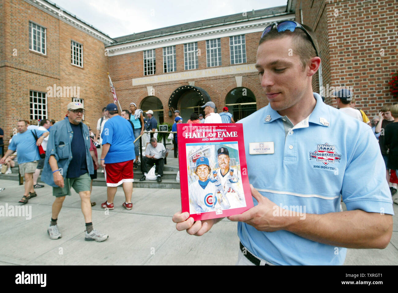 Baseball Hall of Fame worker Scott Yaple displays the new official Ryne ...