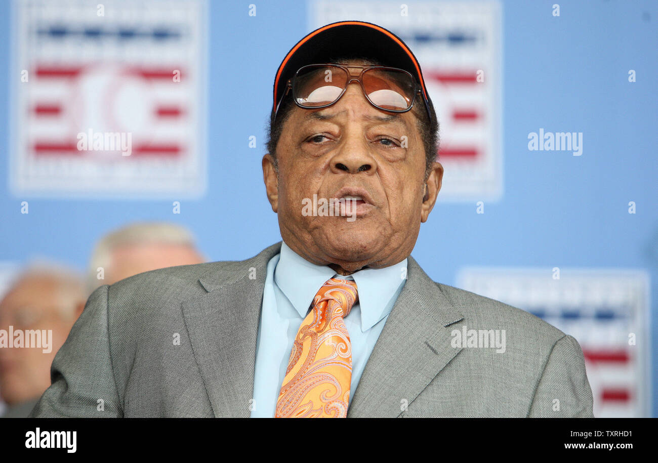 National Baseball Hall of Fame member Willie Mays looks to the crowd