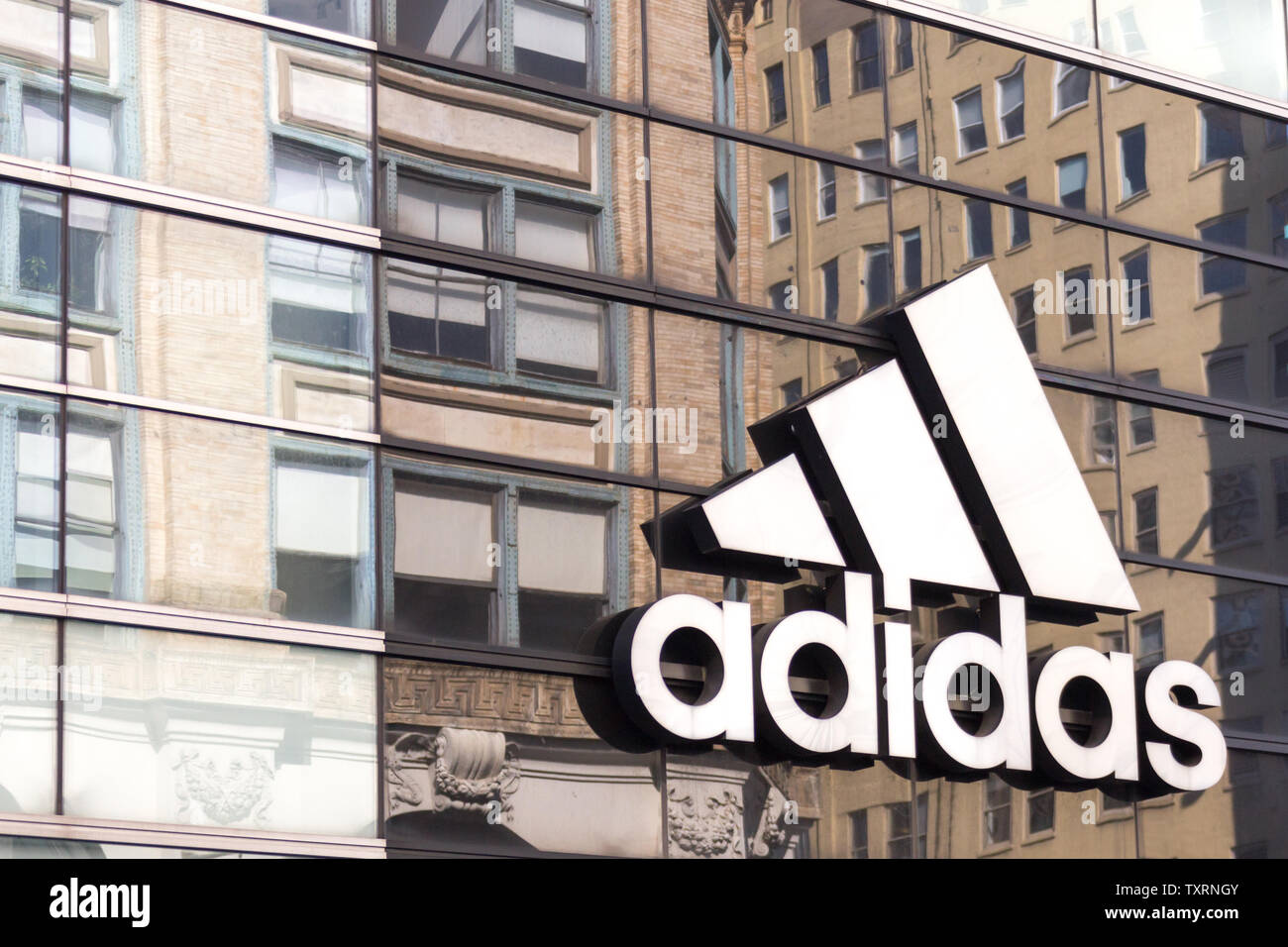 NEW YORK, USA - MAY 16, 2019: Adidas logo on a store front in Manhattan,  New York Stock Photo - Alamy