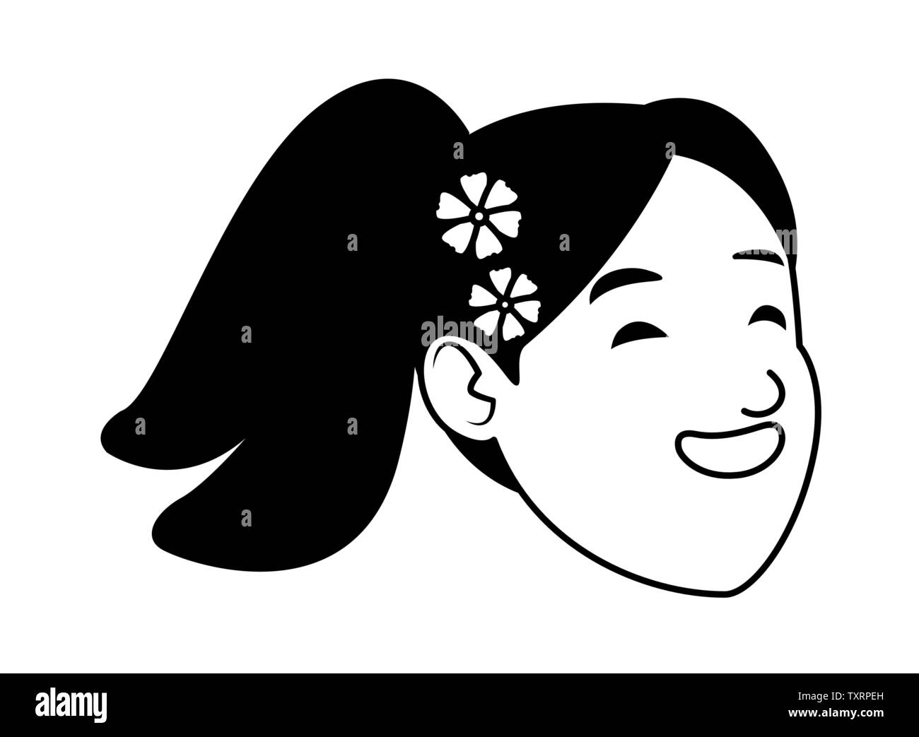 girl face avatar cartoon character in black and white Stock Vector ...