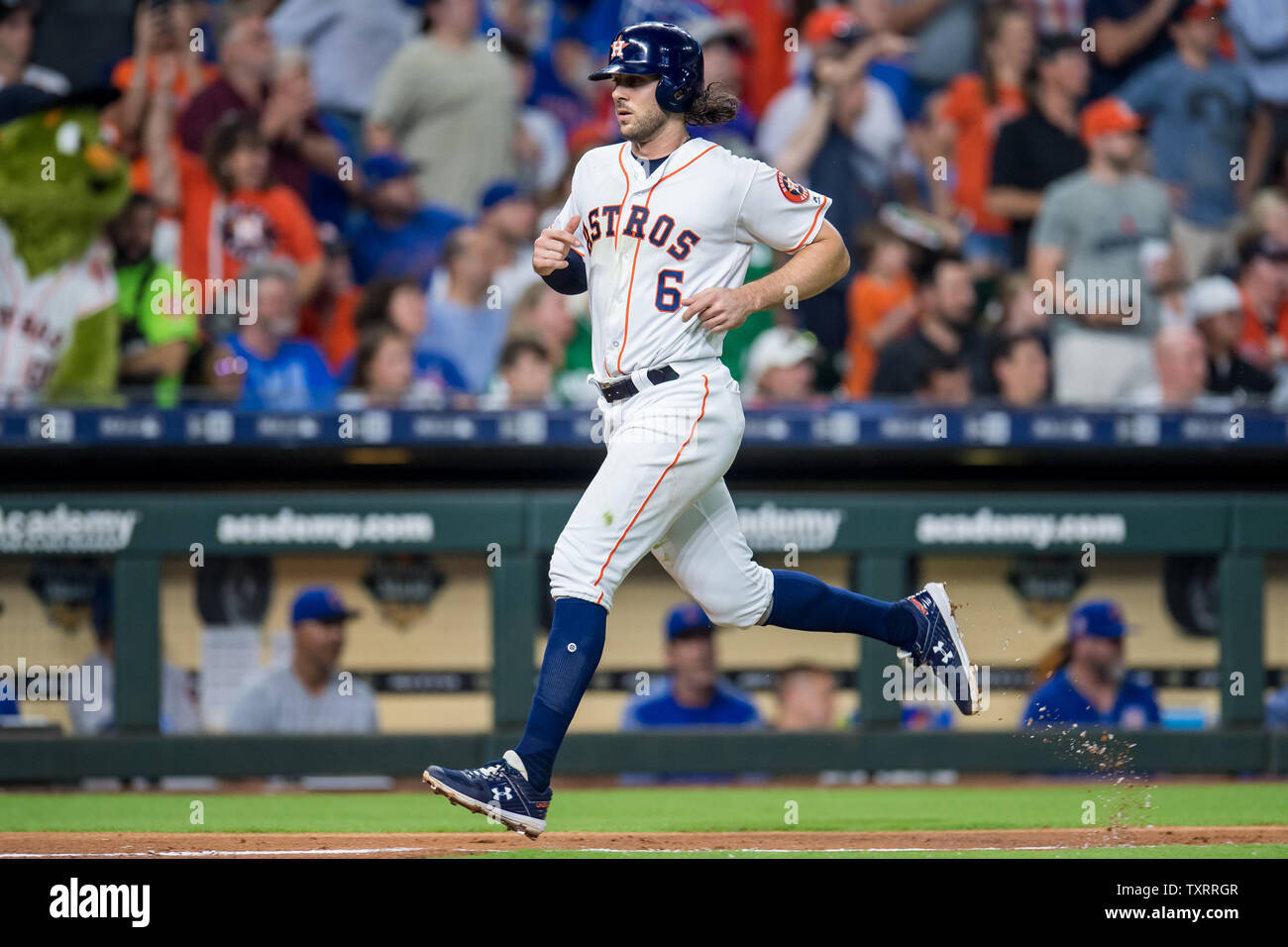 May 19, 2018: The Chief Wahoo logo can be seen on the sleeve of an Indians  jersey worn by Francisco Lindor during a Major League Baseball game between  the Houston Astros and