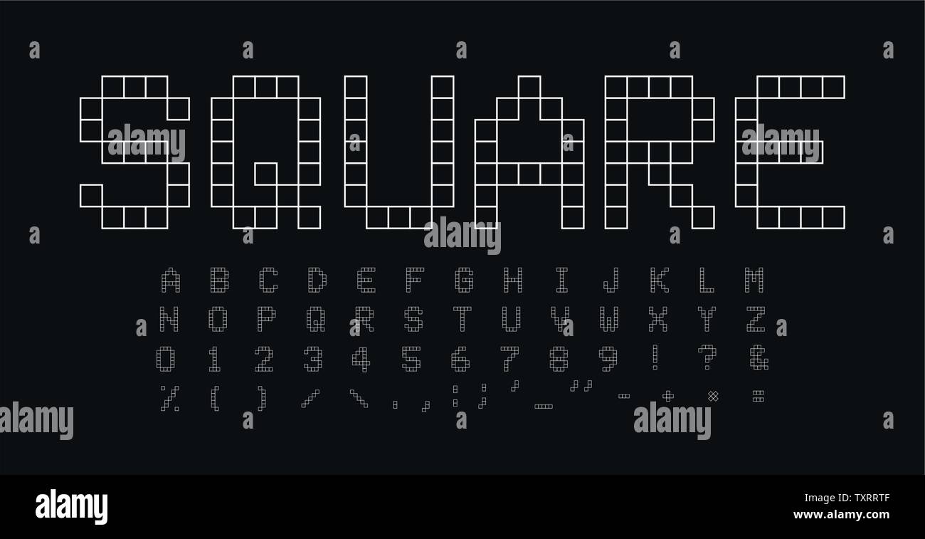 Square Shapes Letters And Numbers Set Geometrical Simple Linear