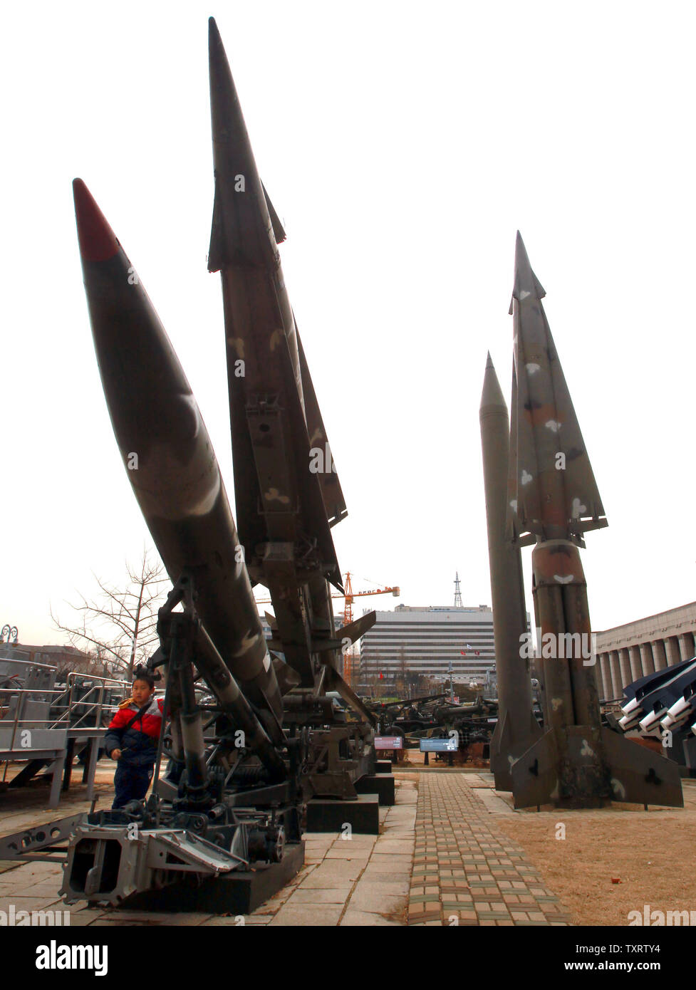 American and Soviet missiles capable of carrying nuclear warheads are on display at the War Memorial of Korea in Seoul on January 28, 2013.   North Korea said last week that it plans to carry out a new nuclear test and more long-range rocket launches, all of which it said are part of a new phase of confrontation with the United States.  North Korea also warned of the possibility of 'strong physical counter-measures' against South Korea if they support tougher UN sanctions.    UPI/Stephen Shaver Stock Photo