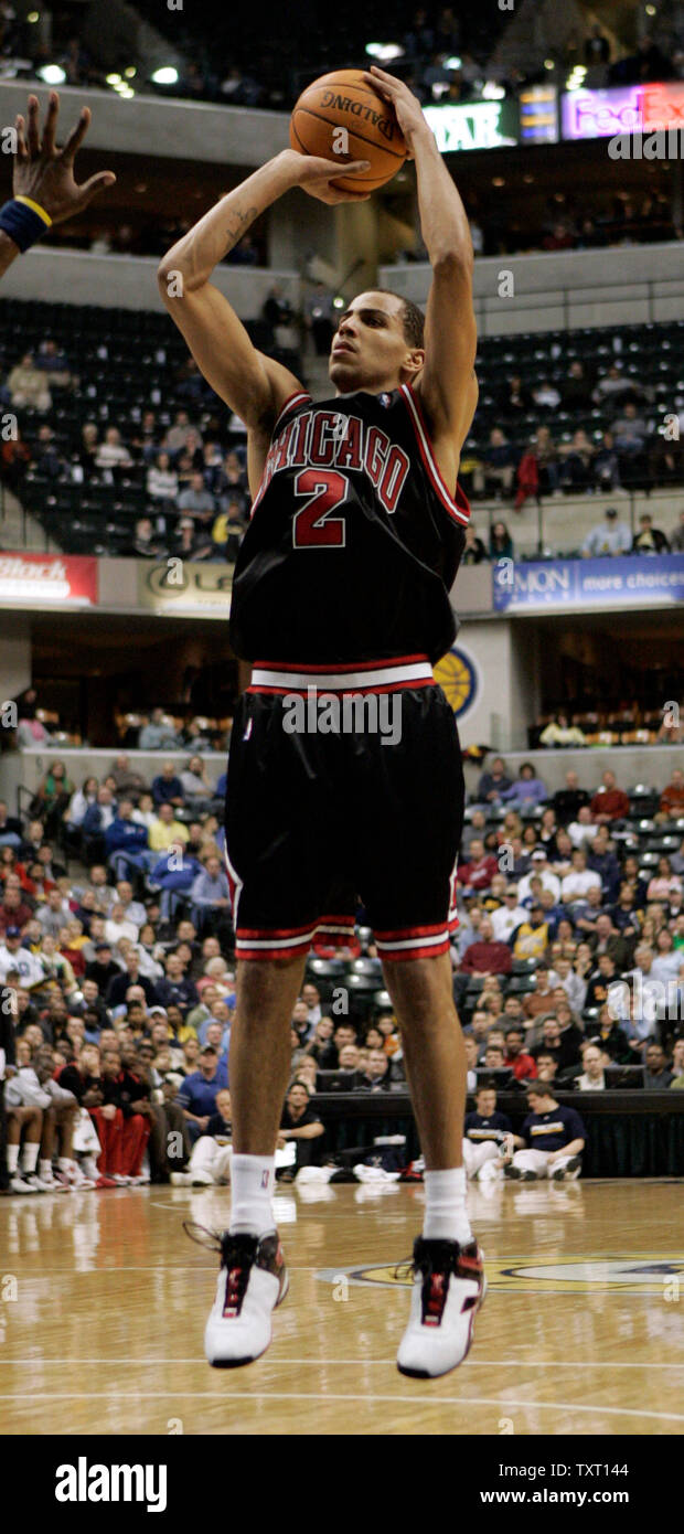 Chicago Bulls guard Thabo Sefolosha (2), from Switzerland, takes a shot against the Indiana Pacers at Conseco Fieldhouse in Indianapolis January 22, 2007. The Pacers defeated the Bulls 98-91. (UPI Photo/Mark Cowan) Stock Photo
