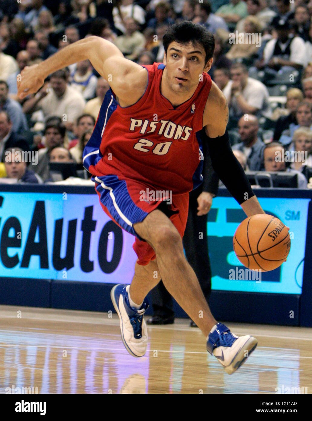 Detroit Pistons guard Carlos Delfino (20), from Argentina, drives to the  basket against the Indiana Pacers at Conseco Fieldhouse in Indianapolis  April 3, 2007. (UPI Photo/Mark Cowan Stock Photo - Alamy