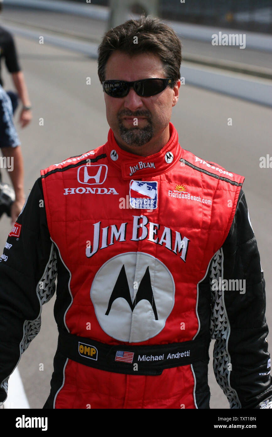 Michael Andretti walks out to his Jim Beam Honda to begin practice on May 9, 2007 at the Indianapolis Motor Speedway in Indianapolis, IN. Andretti has lead the most laps during the running of the 500 of any non winner in Indianapolis 500 history. (UPI Photo/ Ed Locke) Stock Photo