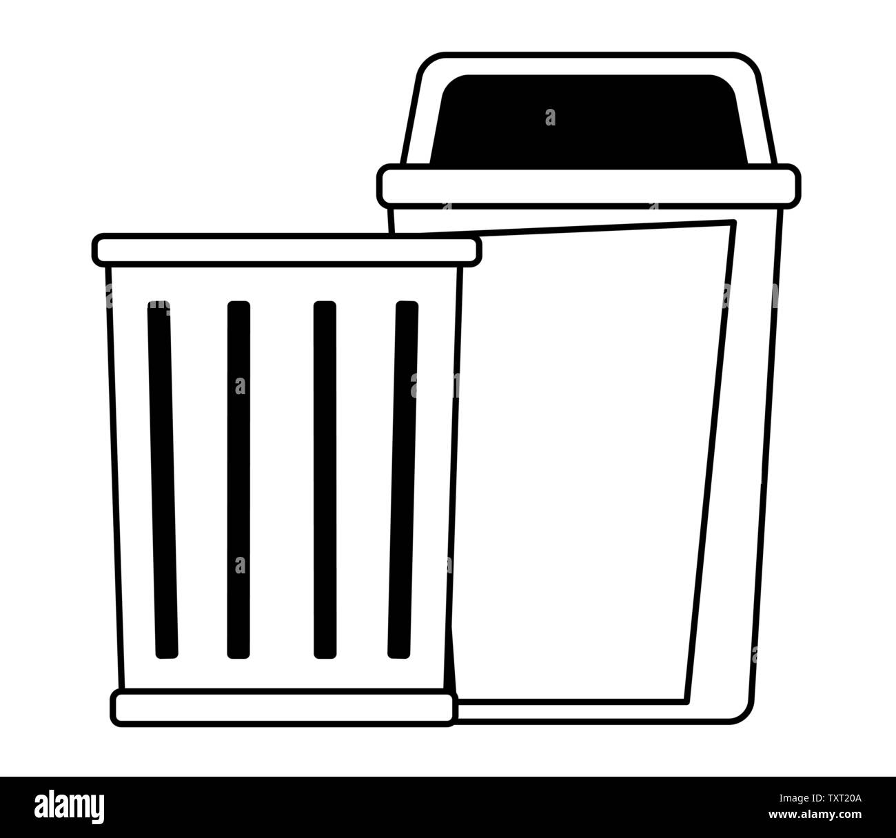 trash garbage can icon cartoon in black and white Stock Vector Image