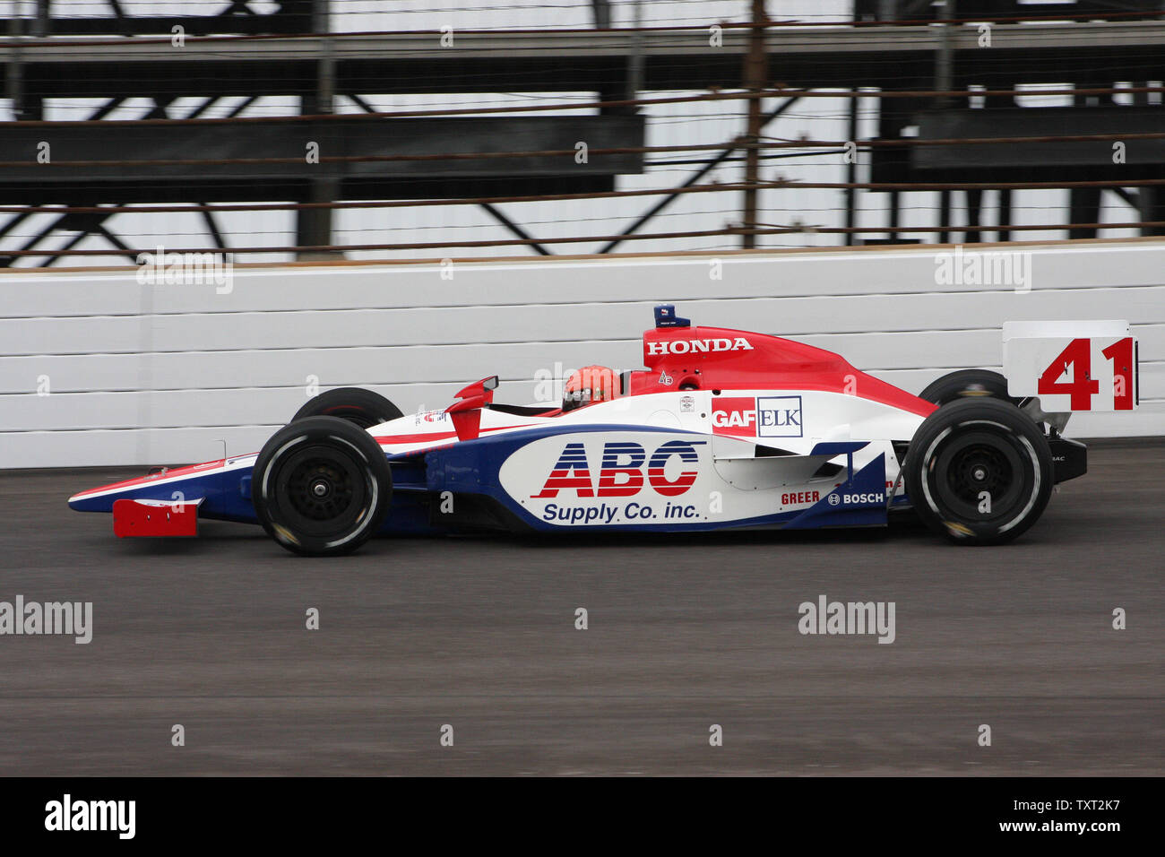 AJ Foyt IV pleased his grandfather AJ when got up to 221.041 MPH on May 9, 2009 at the Indianapolis Motor Speedway in Indianapolis, Indiana. (UPI Photo/Bill Coons) Stock Photo