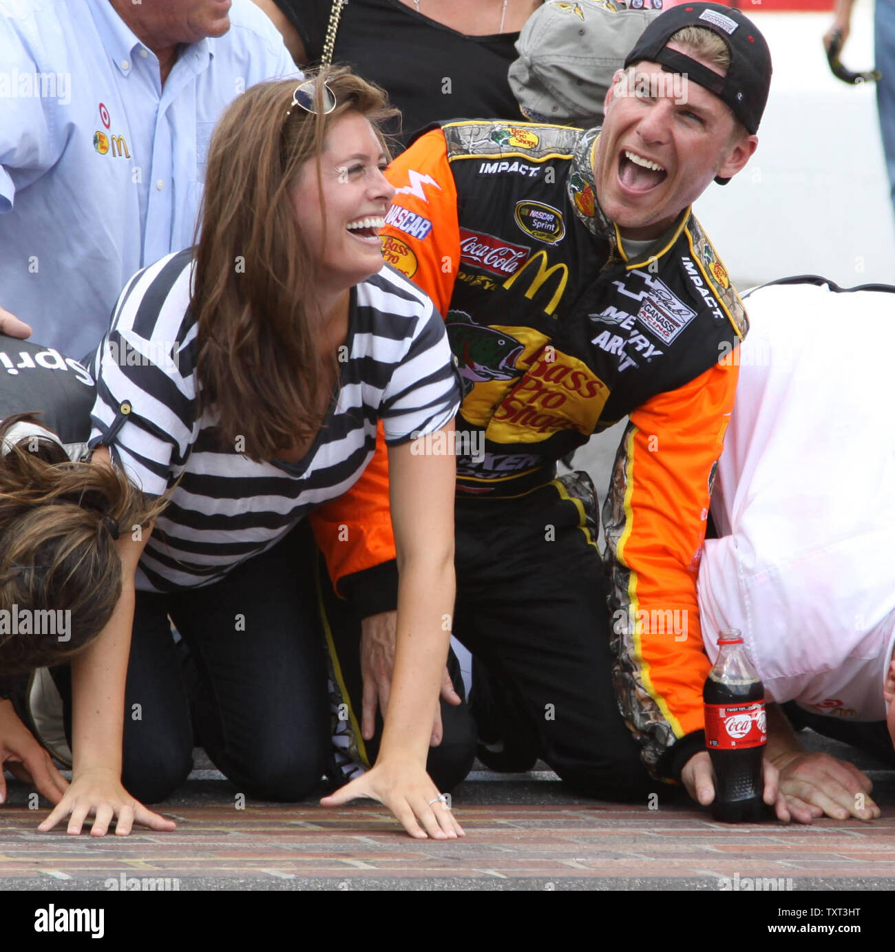 Jamie McMurray, winner of the Brickyard 400 and his wife Christy share
