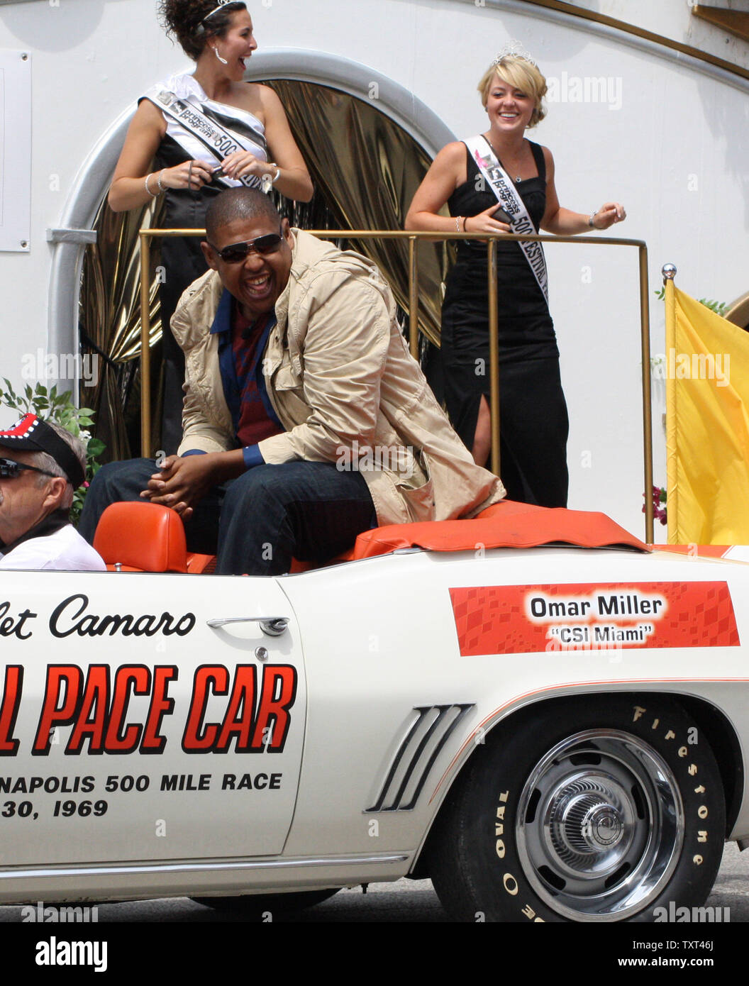 TV Star Omar Miller of CSI Miami rides in his Camaro Pace car during the Indianapolis 500 Festival Parade on May 28, 2011 in Indianapolis, Indiana.     UPI/Amy Frederick Stock Photo