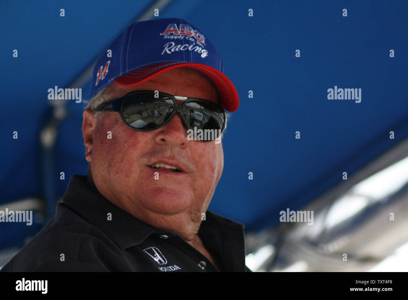 Four time Indianapolis 500 winner and team owner AJ Foyt is all smiles after  his drivers Mike Conway and Wade Cunningham qualified for the 96th Indianapolis 500 on May 20, 2012 in Indianapolis, Indiana.     UPI/Amy Frederick Stock Photo