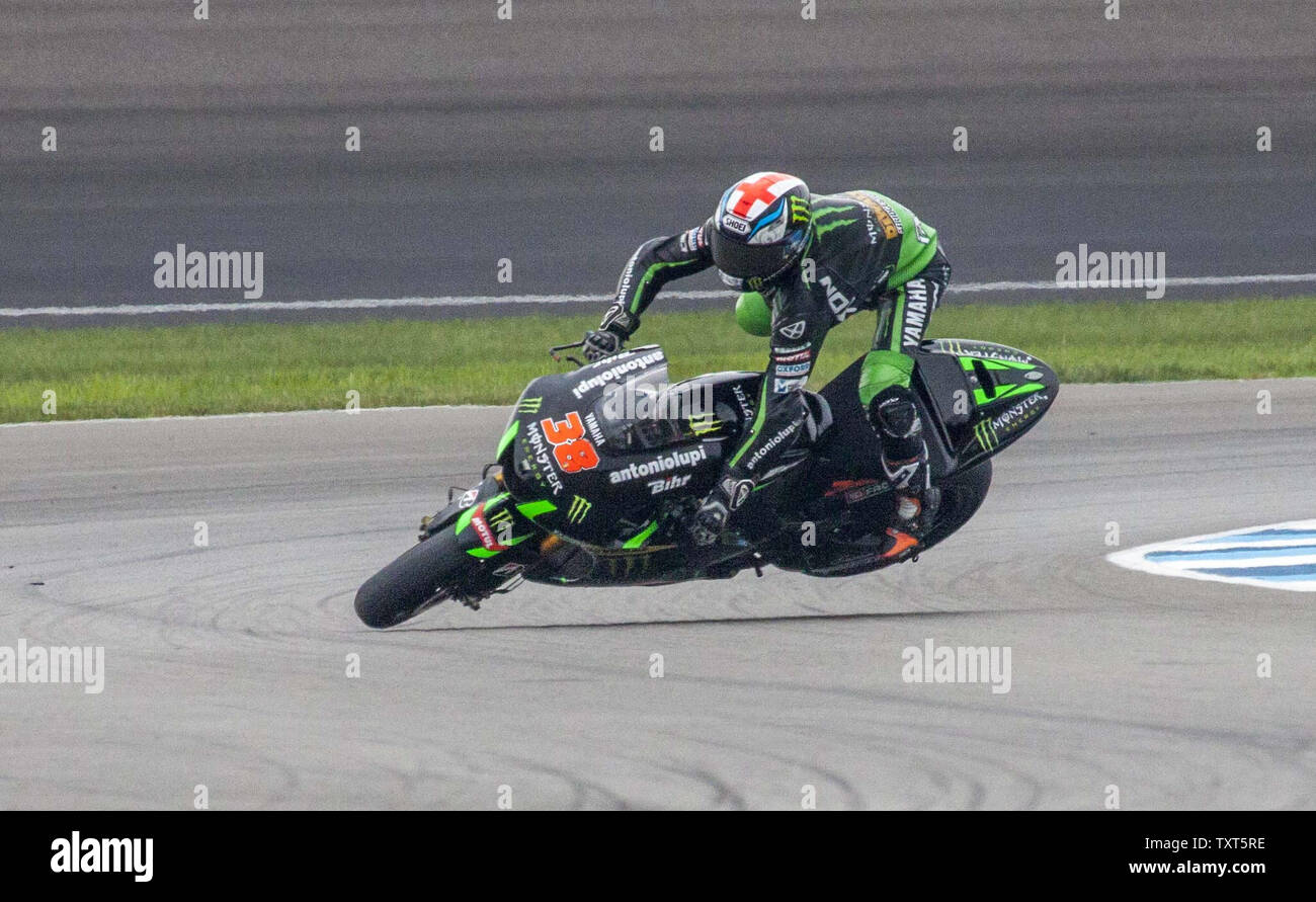 Bradley Smith, on the Monster Yamaha, high sides on his last qualifying lap during the Red Bull Indianapolis GP qualifying at the Indianapolis Motor Speedway on August 9, 2014 in Indianapolis, IN.  UPI /Ed Locke Stock Photo