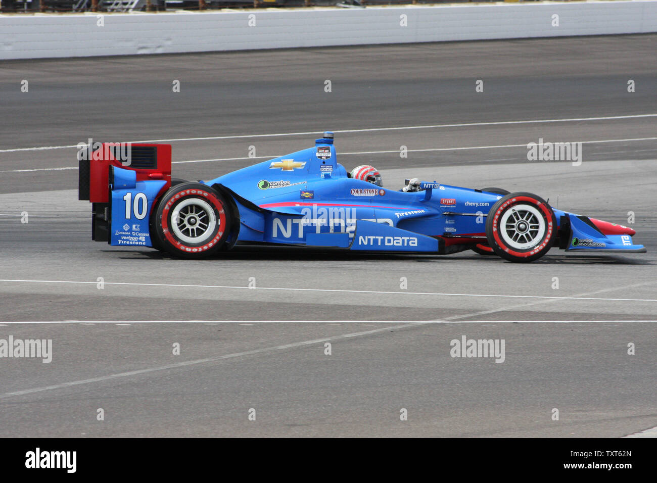 Tony Kanaan, driving for a Chip Ganassi racing team, comes out of turn one during Grand Prix of Indianapolis qualifying at the Indianapolis Motor Speedway  on May 9, 2015 in Indianapolis, In. Power won the pole. Photo by Bill Coons/UPI Stock Photo