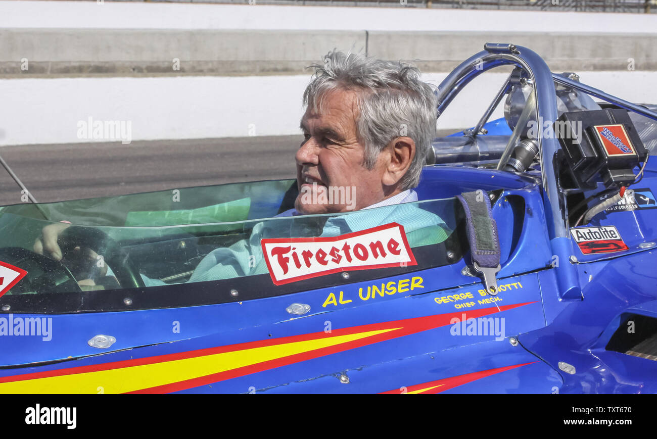 Four time Indy 500 winner Al Unser sits in the cockpit of a vintage race car during a parade lap on Legends Day of Indianapolis 500 at the Indianapolis Motor Speedway  on May 23, 2015 in Indianapolis, Indiana.      Photo by Mike Gentry/UPI Stock Photo