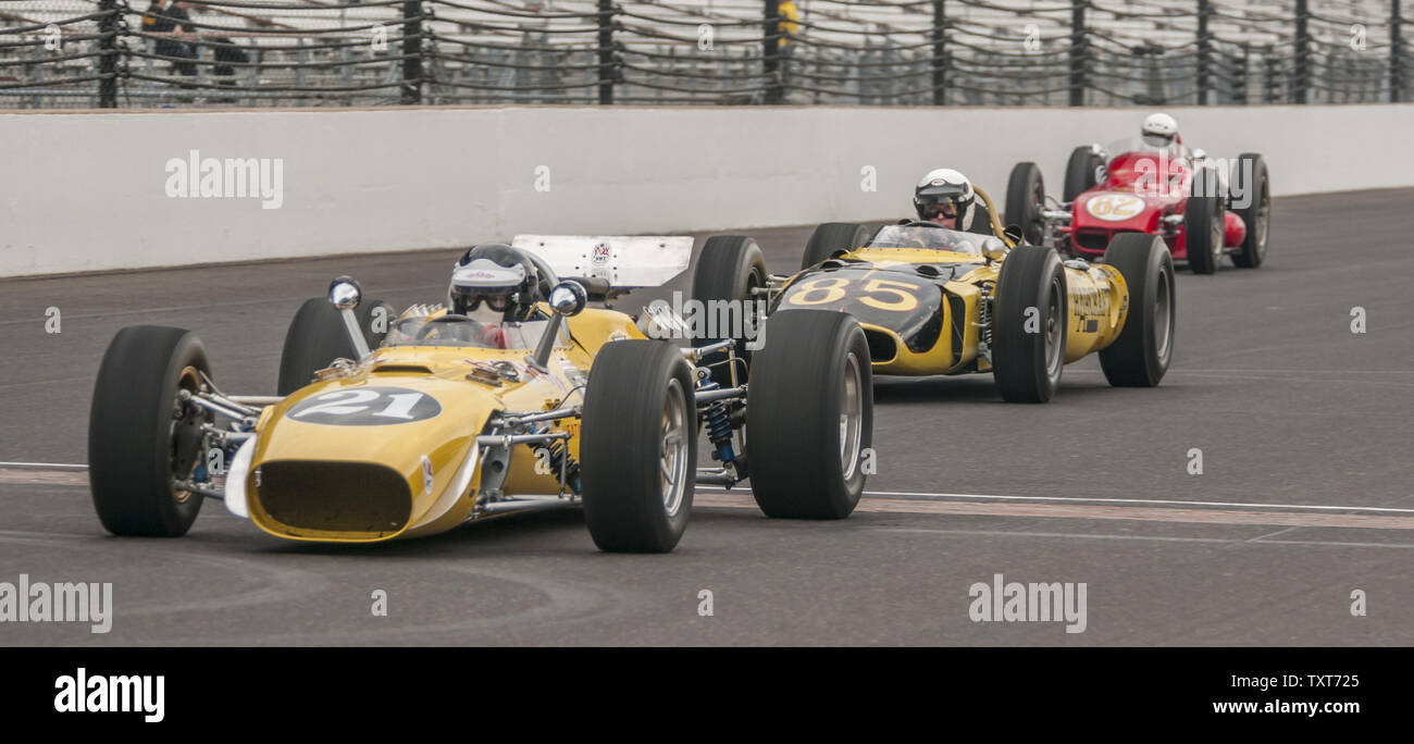 Vintage race cars on Legends Day for the 100th running of the Indianapolis 500 at the Indianapolis Motor Speedway on May 28, 2016 in Indianapolis, Indiana.  Photo by Scott Pacley/UPI Stock Photo