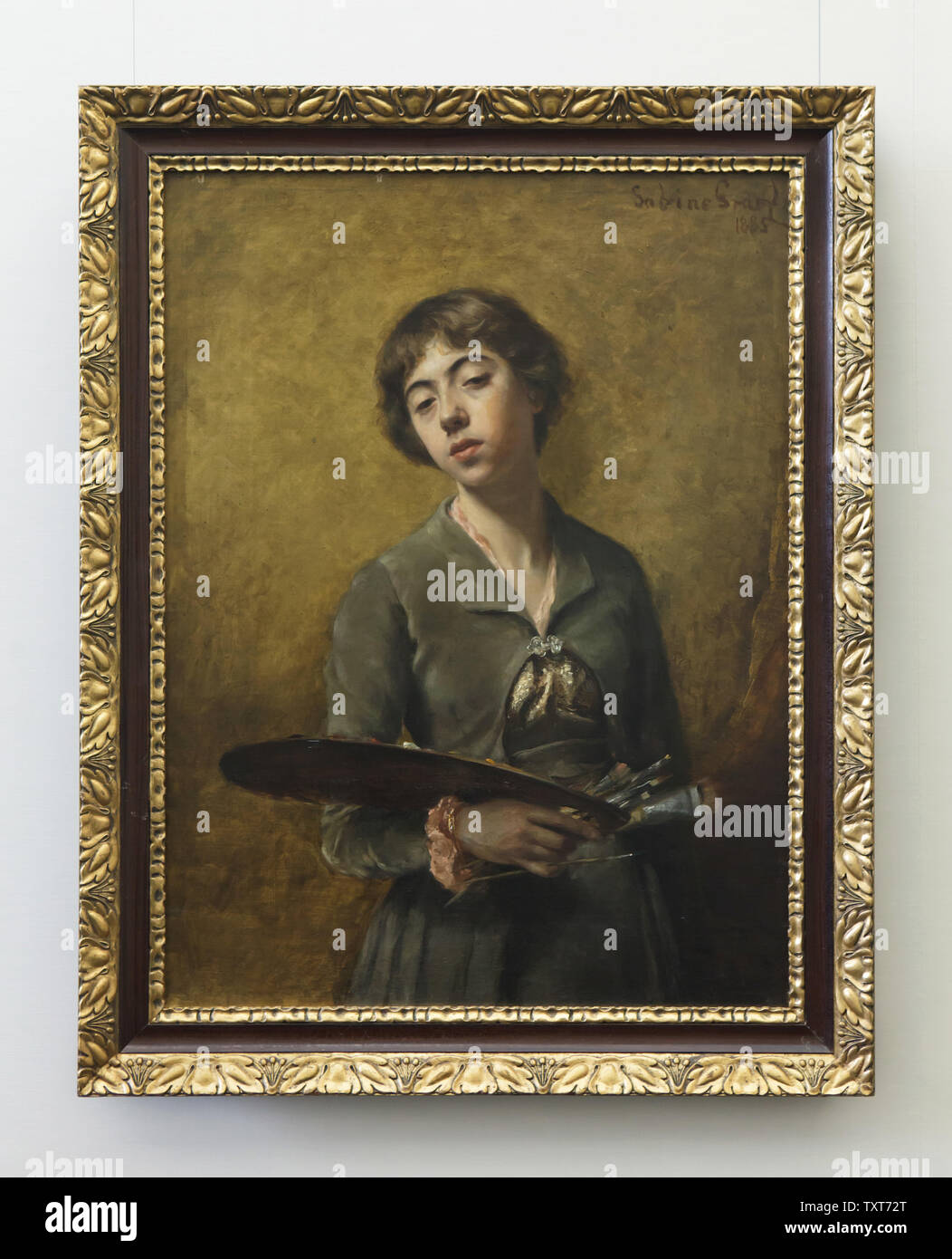 Self-portrait by German portrait painter Sabine Lepsius (1885) on display in the Alte Nationalgalerie (Old National Gallery) in Berlin, Germany. Stock Photo