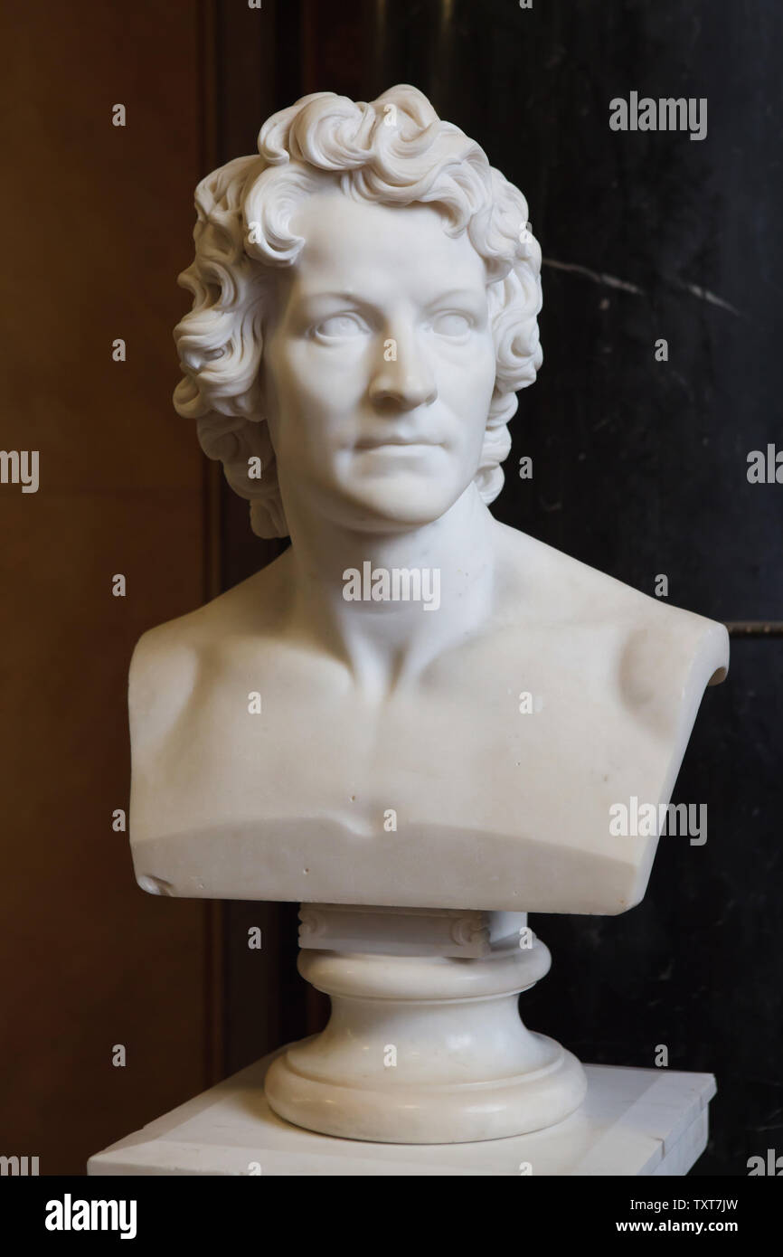 Marble bust of Danish Neoclassical sculptor Bertel Thorvaldsen by German sculptor Christian Daniel Rauch (1816) on display in the Alte Nationalgalerie (Old National Gallery) in Berlin, Germany. Stock Photo