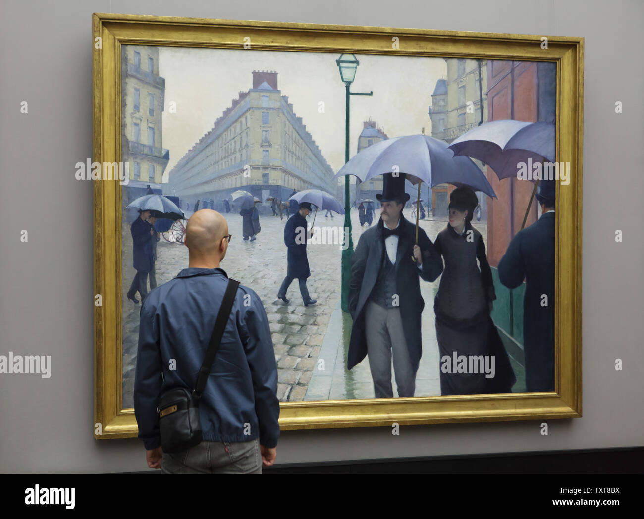 Visitor On Front Of The Painting Paris Street Rainy Day By French Impressionist Painter Gustave Caillebotte 1877 Displayed At His Exhibition In The Alte Nationalgalerie Old National Gallery In Berlin Germany Stock Visitor On Front Of The Painting Paris Street Rainy Day By French Impressionist Painter Gustave Caillebotte 1877 Displayed At His Exhibition In The Alte Nationalgalerie Old National Gallery In Berlin Germany Stock