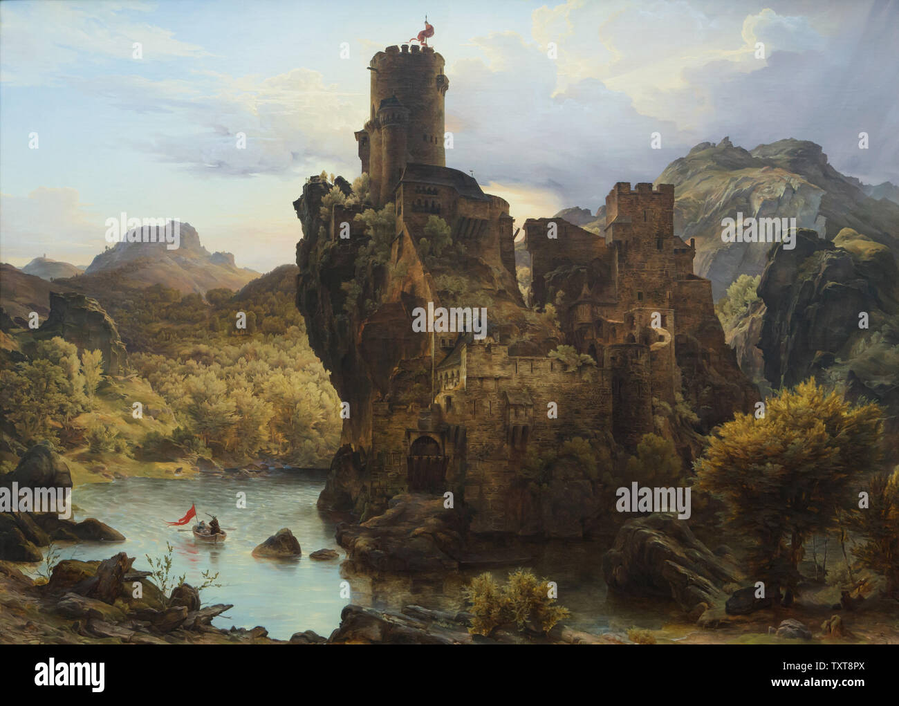 Painting 'Knight's Castle' by German Romantic painter Karl Friedrich Lessing (1828) on display in the Alte Nationalgalerie (Old National Gallery) in Berlin, Germany. Stock Photo