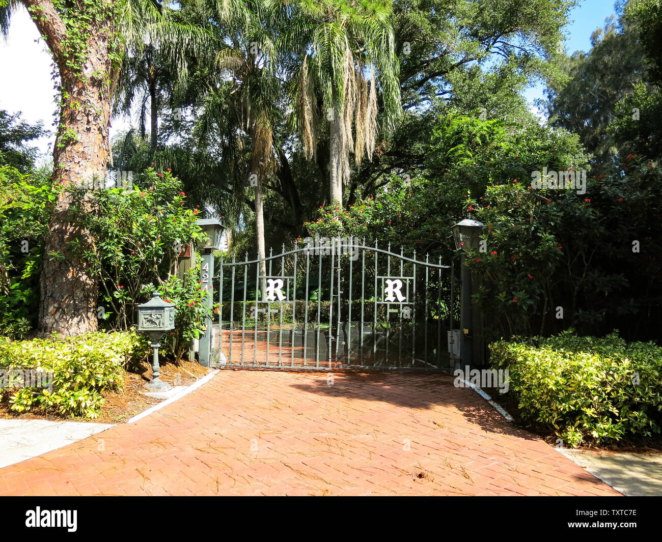 Gates leading to Babe Ruth's Winter Estate, St Petersburg, FL Stock Photo