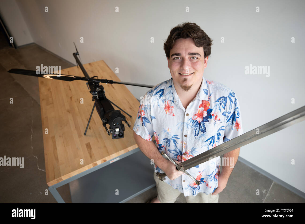 Palmer Luckey, founder of Anduril Industries with their Lattice Ghost Drone. Anduril is named after the sword in Lord of the Rings trilogy Stock Photo