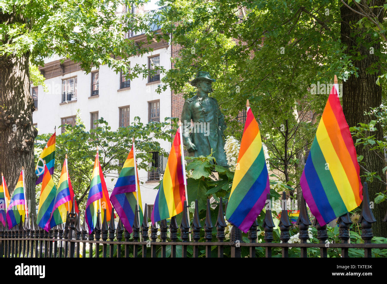 The Stonewall National Monument is located in Greenwich Village, NYC, USA Stock Photo