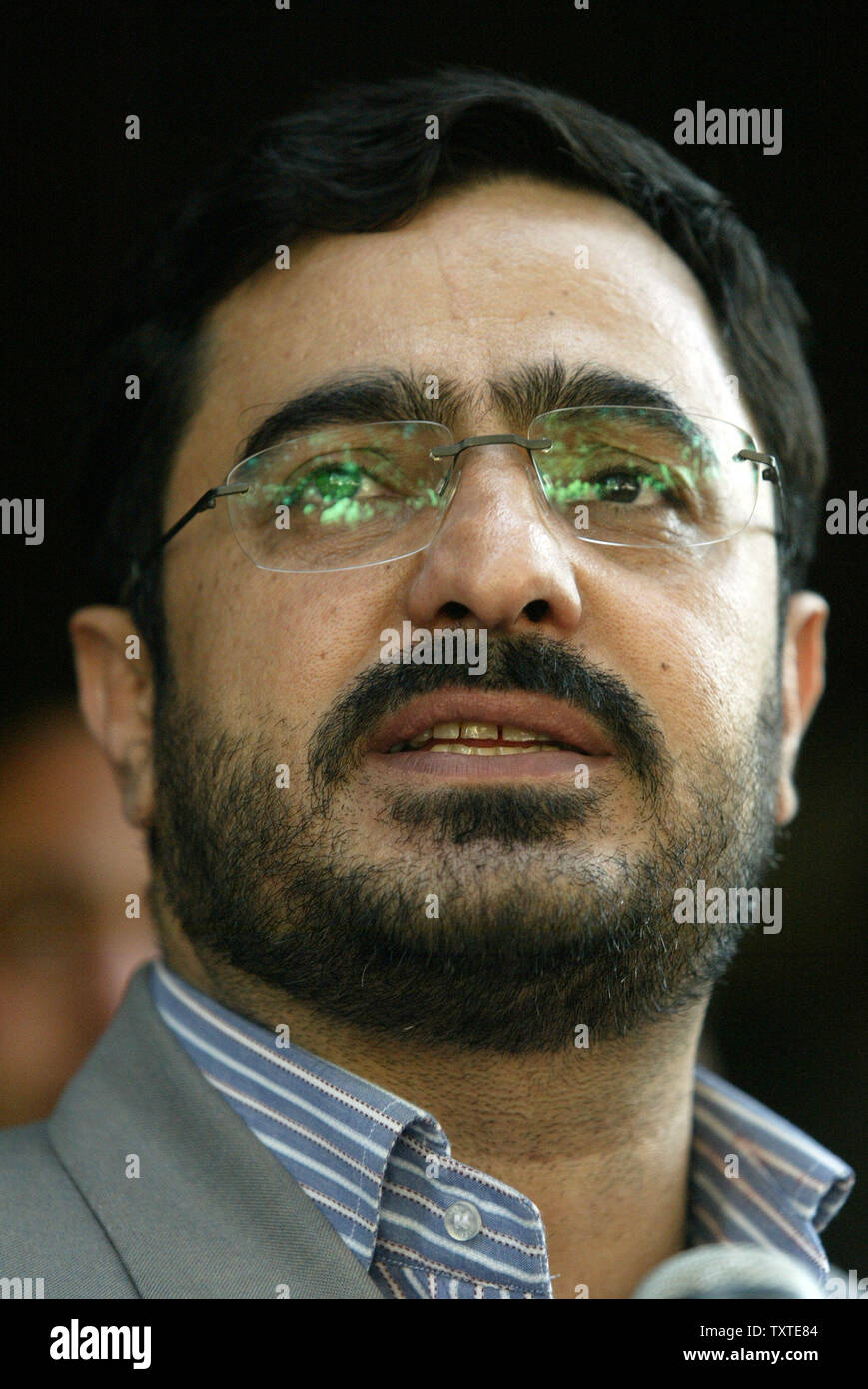 Tehran chief prosecutor Saeed Mortazavi speaks to media before the murderers of Hassan Moghaddas, a hardline deputy prosecutor and head of the 'guidance' court in Tehran, are publicly hanged in central Tehran, Iran on August 2, 2007. (UPI Photo/Mohammad Kheirkhah) Stock Photo