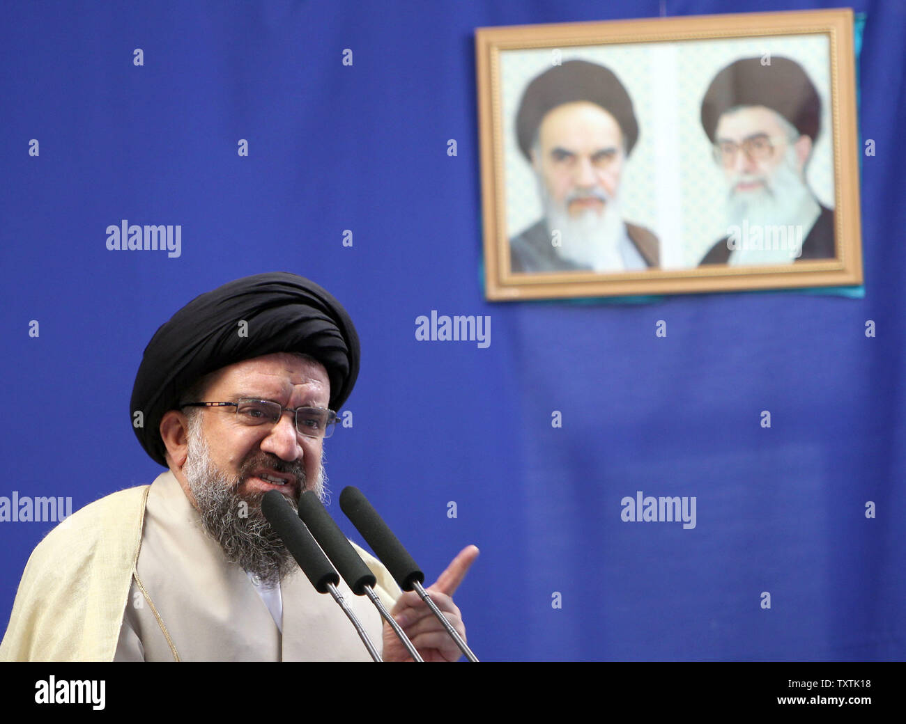 Iranian cleric Ayatollah Ahmad Khatami delivers a sermon during Friday ...