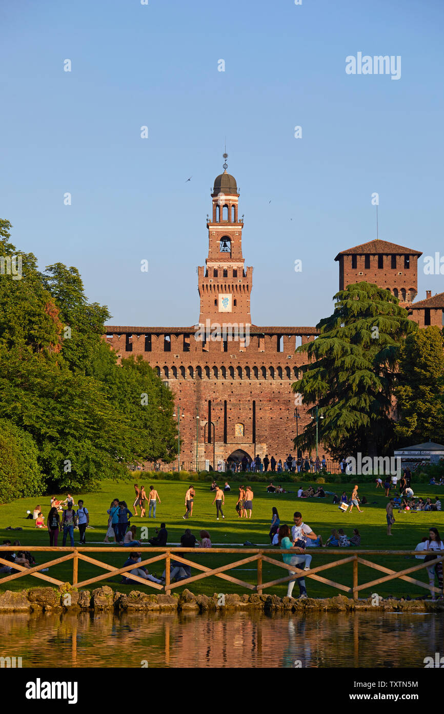 Sforza Castle seen from Sempione gardens, Italy Stock Photo - Alamy