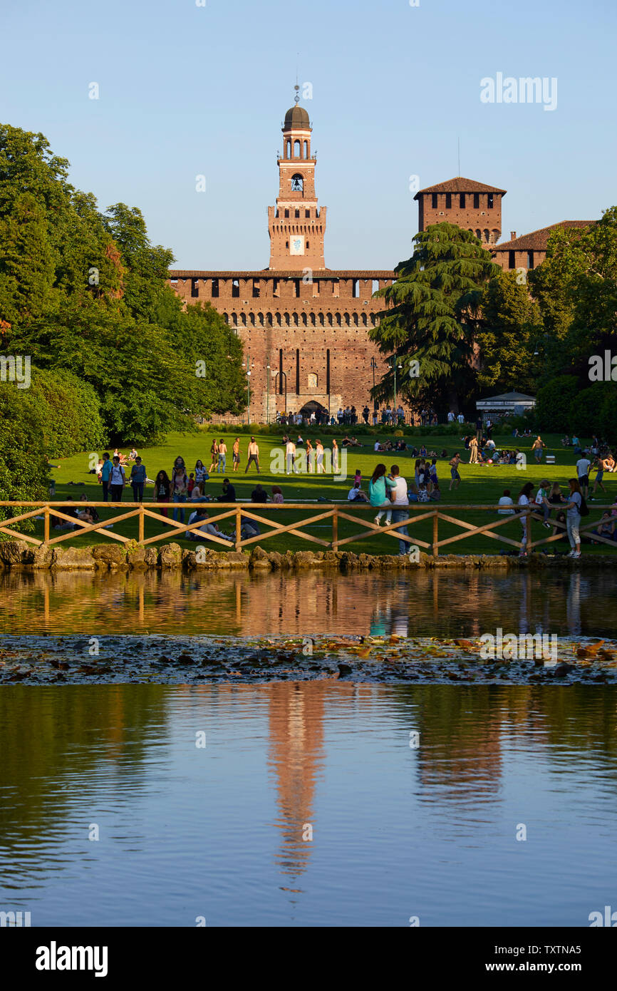 Sforza Castle seen from Sempione gardens, Italy Stock Photo - Alamy