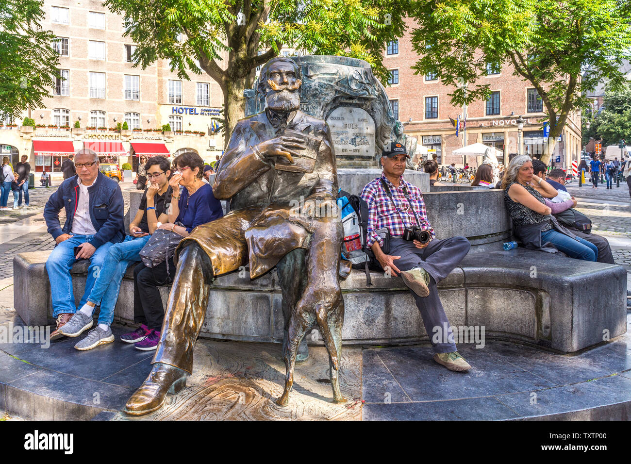 Charles Karel Buls statue and fountain Agora Square, Brussels