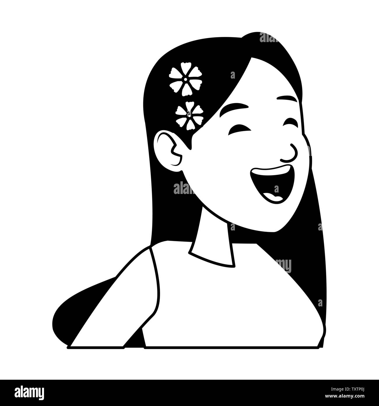 girl face avatar cartoon character in black and white Stock Vector ...