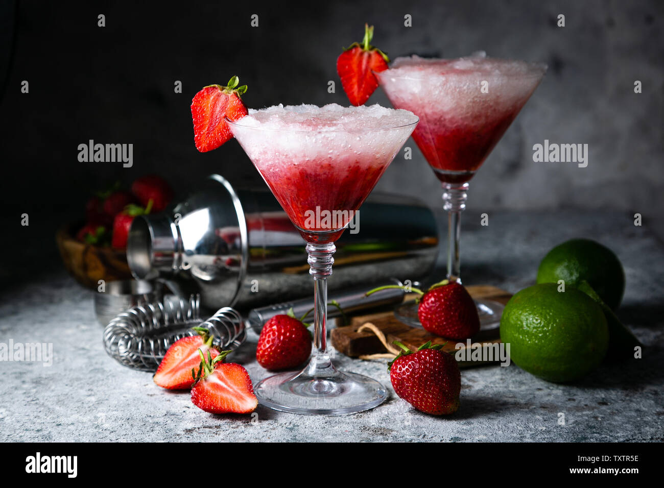Strawberry margarita cocktail and ingredients Stock Photo Alamy
